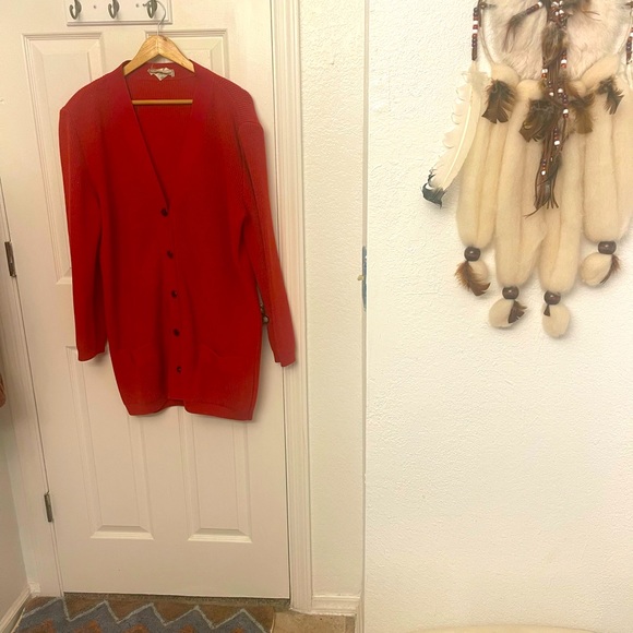 Vintage 1980’s Salvatore Ferragamo Red Wool Long Cardigan Sweater in a … - Picture 1 of 7